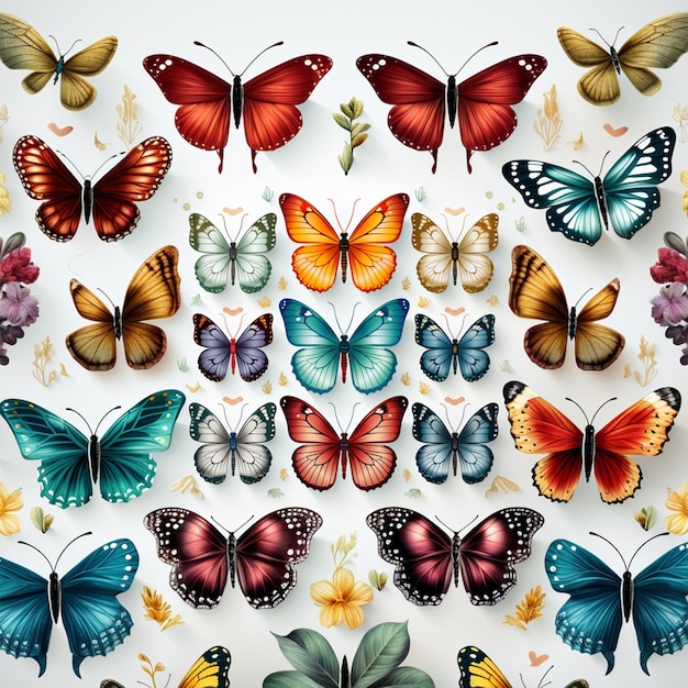 Fundo de padrão de borboletas com cores diferentes