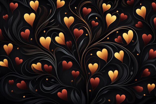 Fundo de padrão de doodle de coração preto