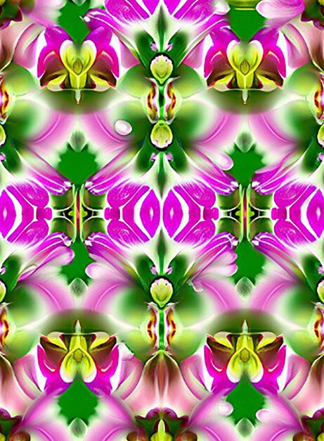 Fundo de padrão floral sem costura apresentando orquídeas elegantes dispostas em um layout simétrico