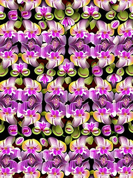 Fundo de padrão floral sem costura apresentando orquídeas elegantes dispostas em um layout simétrico