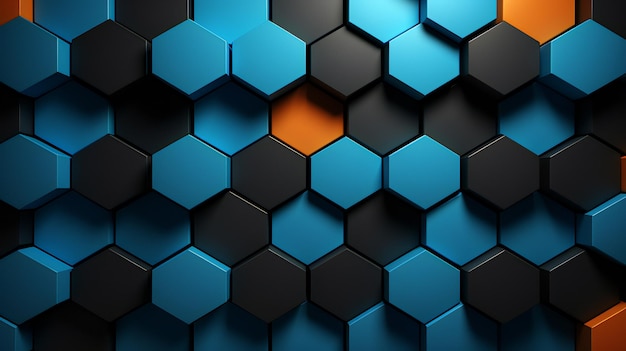 Foto fundo de padrão hexagonal azul preto e laranja