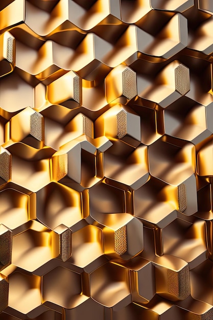 Fundo de padrão hexagonal dourado luxuoso pós-processado