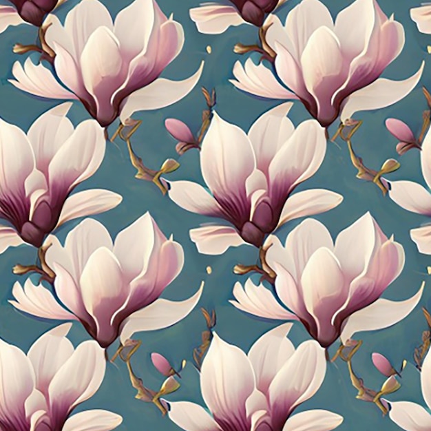 Fundo de padrão sem costura com um delicado padrão de flores de magnólia em flor em tons pastel suaves contra um fundo sereno