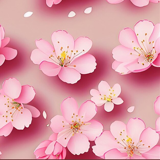Foto fundo de padrão sem costura com um padrão delicado de pétalas de cerejeiras em flor caindo suavemente contra um fundo pastel macio