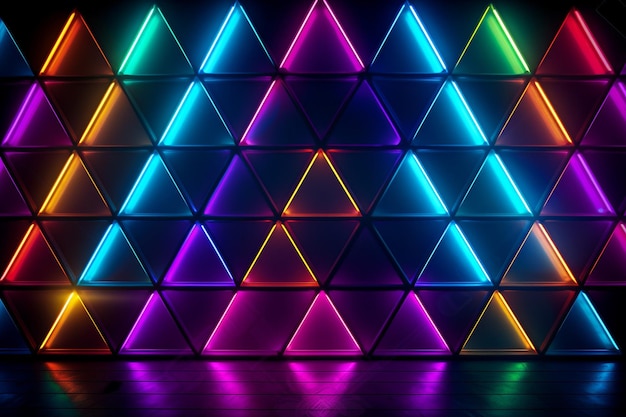 Fundo de padrão triangular geométrico com uma luz de néon