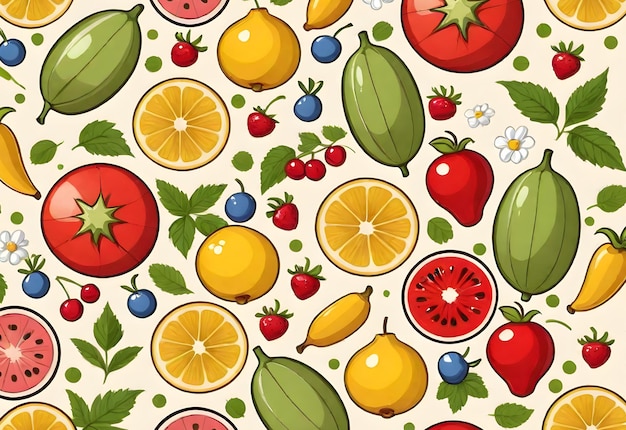 Fundo de padrões de frutas e vegetais projetado para crianças em estilo de desenho animado
