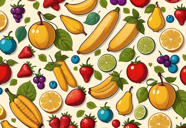 Foto fundo de padrões de frutas em estilo de desenho animado projetado para crianças