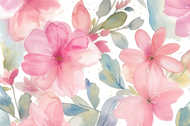 Foto fundo de padrões sem costura em aquarela de flores cor de rosa