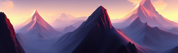 Fundo de paisagem de montanha com textura escura mínima, papel de parede moderno Ilustração de banner gráfico simples Panorama