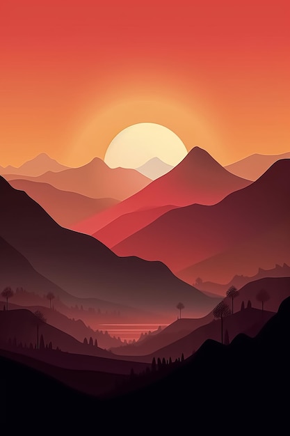 Foto fundo de paisagem de montanhas estéticas minimalistas abstratas de estilo simples tons de cor do pôr do sol