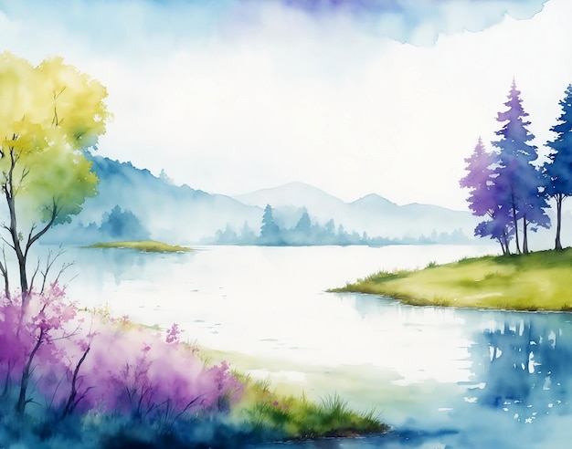 Fundo de paisagem em aquarela