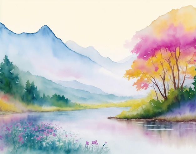 Fundo de paisagem em aquarela