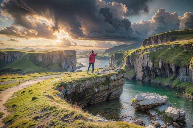 Foto fundo de paisagem renderização realista panorâmica serena panorâmica artística natureza atmosfera detalhada