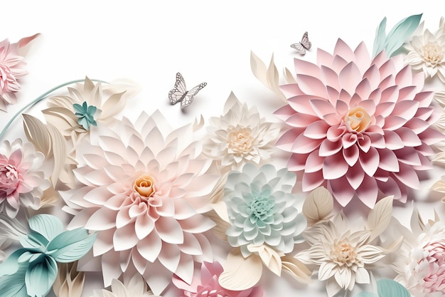 Fundo de papel cortado de inspiração floral com espaço de cópia AI gerado