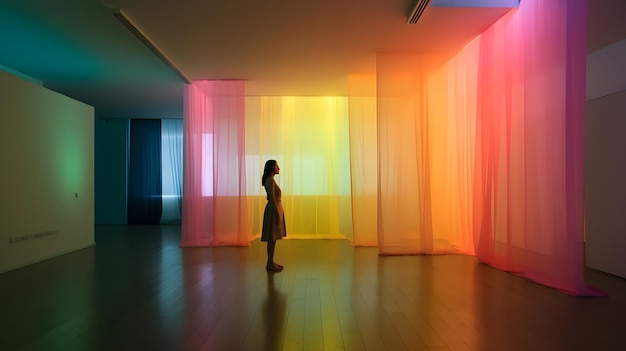 Fundo de papel de parede de design de quarto vazio colorido lindo interior comercial Generative AI