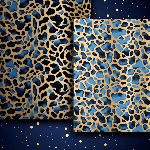 Fundo de papel digital Leopard Azul e Dourado