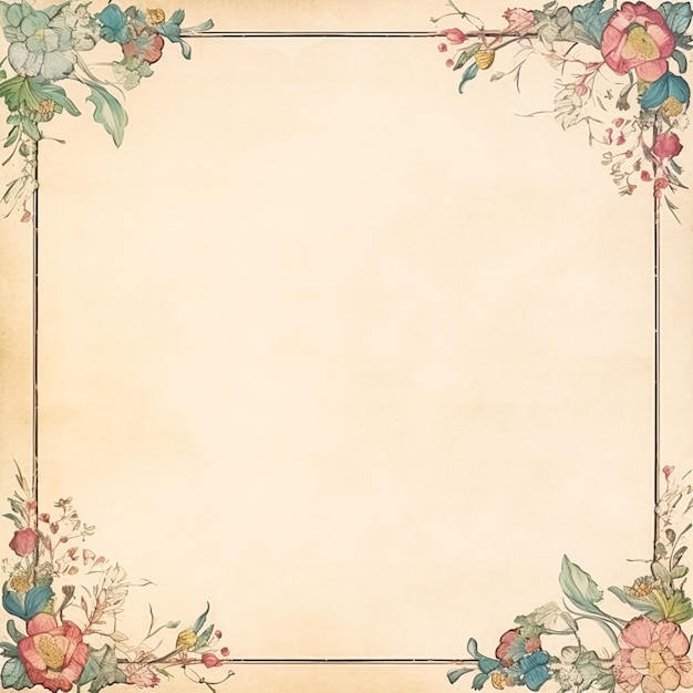 Fundo de papel floral vintage quadrado em branco para papelaria de arte em papel digital imprimível e ilustração de cartão de felicitações