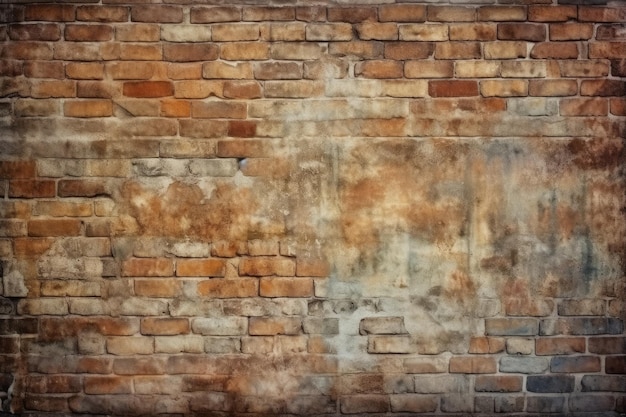 Foto fundo de parede antiga com tijolos envelhecidos manchados ia gerativa