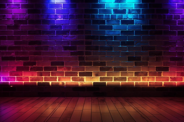 Fundo de parede de tijolos com moldura de luz de néon