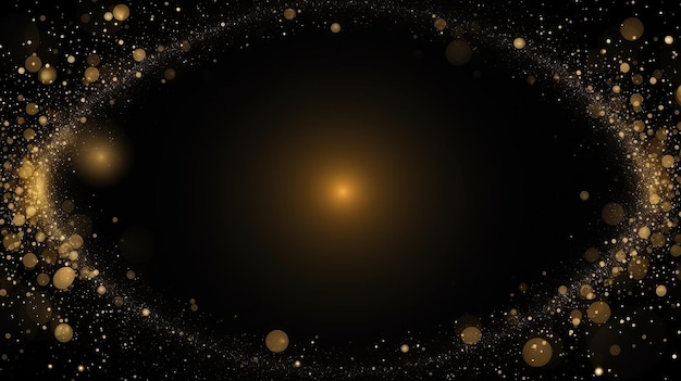 Fundo de partículas de luz douradas cintilantes em um fundo preto ilustração ideal para o Natal IA geradora