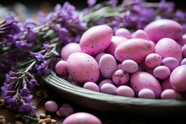 Fundo de Páscoa com lavanda e ovos