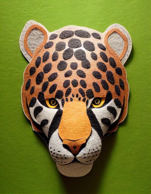 Fundo de pedaços multicoloridos de feltro Jaguar na selva Jaguar feito de ilustração de arte digital de feltro em estilo 3d