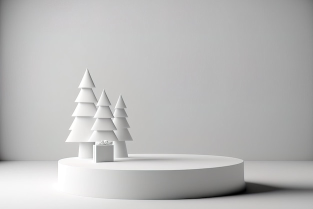 Fundo de pedestal de pódio de produto de natal branco em branco renderização em 3D