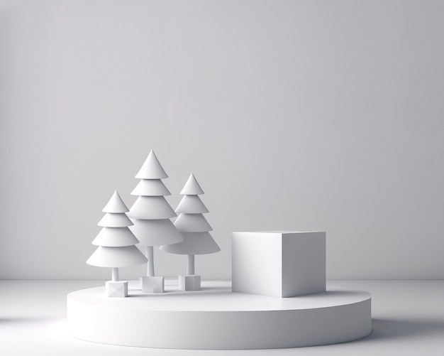 Fundo de pedestal de pódio de produto de natal branco em branco renderização em 3D