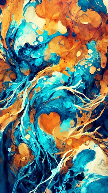 Fundo de pintura azul artística abstrata com ilustração 3D de fluido líquido