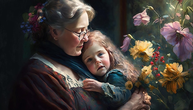 Fundo de pintura bonita do dia das mães da mãe e seu filho