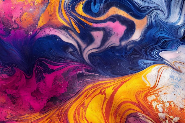 Fundo de pintura de arte fluida abstrata em mistura de técnica de tinta de álcool de rosa roxo e amarelo