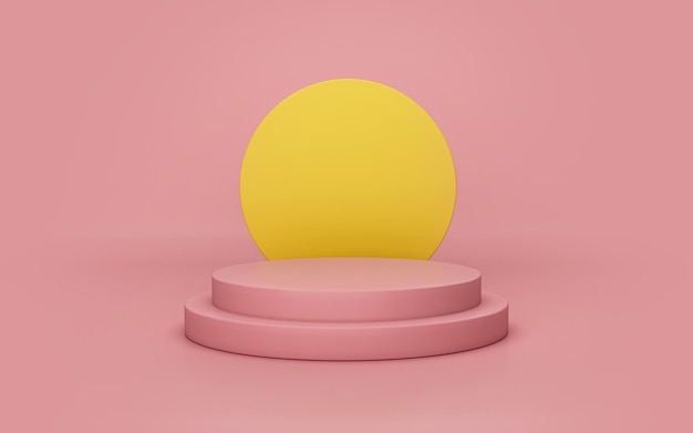 Fundo de pódio de palco de círculo rosa e amarelo composição de renderização em 3d