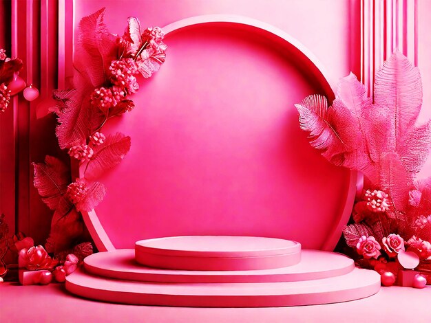 Foto fundo de pódio rosa para o produto símbolos de amor para férias femininas dia dos namorados renderização 3d