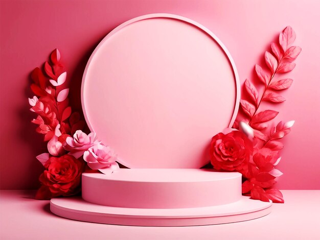 Foto fundo de pódio rosa para o produto símbolos de amor para férias femininas dia dos namorados renderização 3d