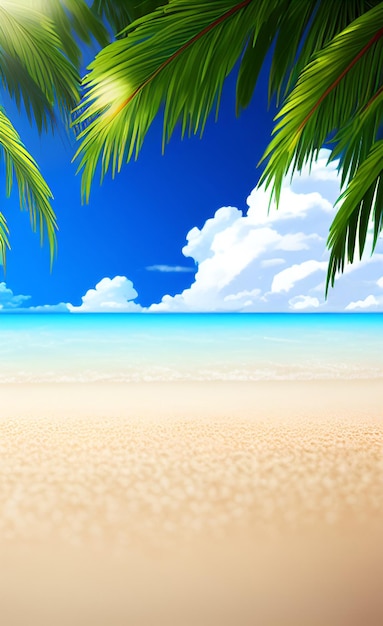 Fundo de praia com uma praia e palmeiras