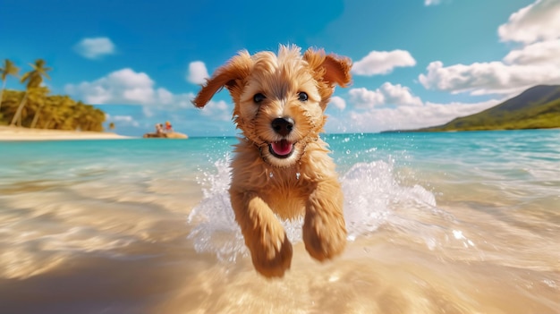 Fundo de praia de paraíso de verão para cães