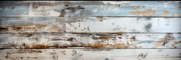 Fundo de pranchas de madeira branca Textura de madeira vintage Posição horizontal dos painéis coloridos com tintas brancas e azuis