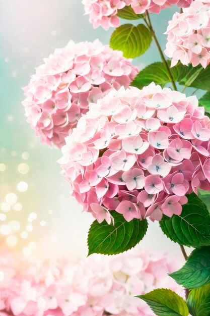 Fundo de primavera com bela hortênsia rosa com bokeh
