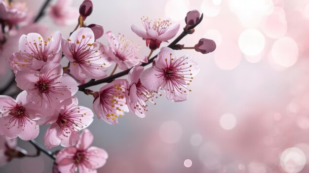 Fundo de primavera com flor rosa Bela cena da natureza com árvore em flor e brilho do sol