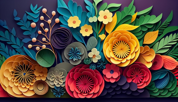 Fundo de primavera de arco-íris floral de estilo de papel