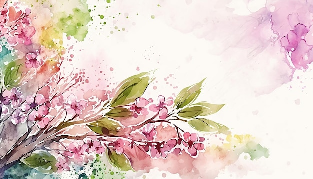 Fundo de primavera em aquarela pintado à mão IA generativa