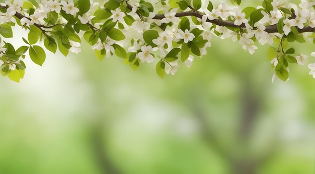 Fundo de primavera folhas de árvores verdes em fundo desfocado IA generativa