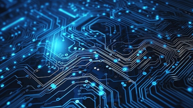 Fundo de processamento de tecnologia futurista de placa de circuito abstrata IA generativa