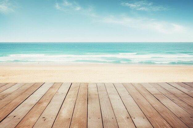 Fundo de produto de praia com balcão de madeira para apresentação de produto