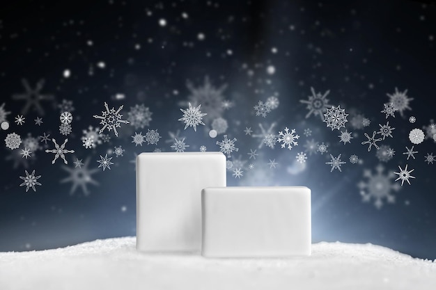 Fundo de produto nevado brilhante para o conceito de férias de Natal e inverno Pódios para seus produtos