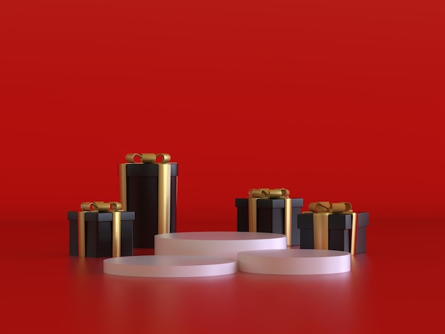 Fundo de produto para Natal e conceito de evento de venda Caixa de presente vermelha com laço de fita dourada em b vermelho