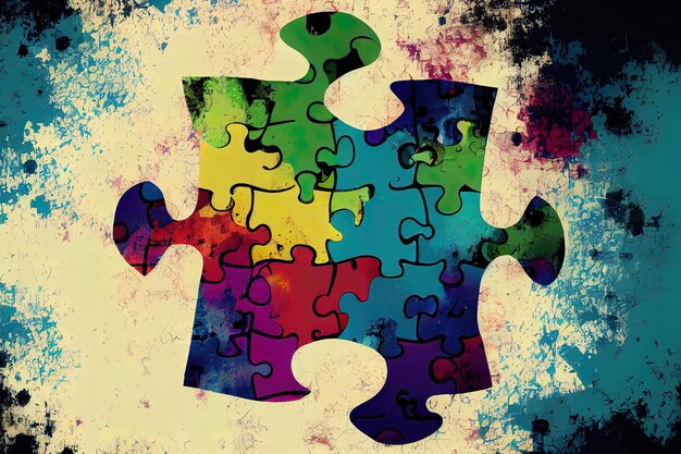 Fundo de quebra-cabeça vetorial grunge Ilustração colorida de quebra-cabeça de conscientização do autismo Generativo A