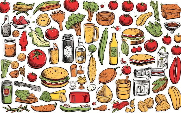 Foto fundo de rabiscos de alimentos