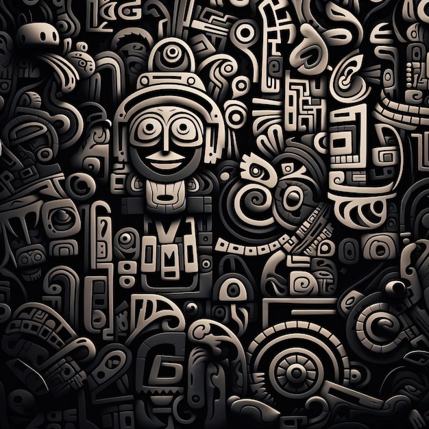 Foto fundo de rabiscos de estilo tribal preto e branco