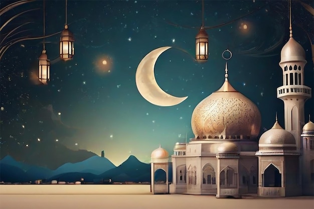 Foto fundo de ramadan kareem com elegantes elementos islâmicos